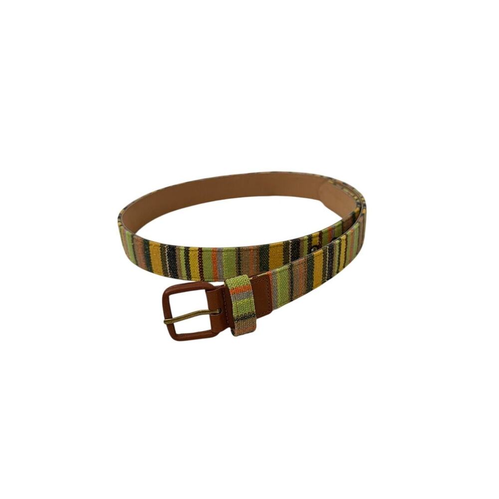 J.McLaughlin Vtg Woven Striped Leather Belt Gold Buckle Size 38